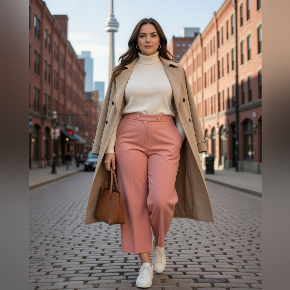 Wide Leg Pull-On Women's Pant Peach Colour Cropped Plus Size by Addition Elle